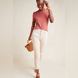 Anthropologie cream, high-rise, cropped flare jeans, size 26R
